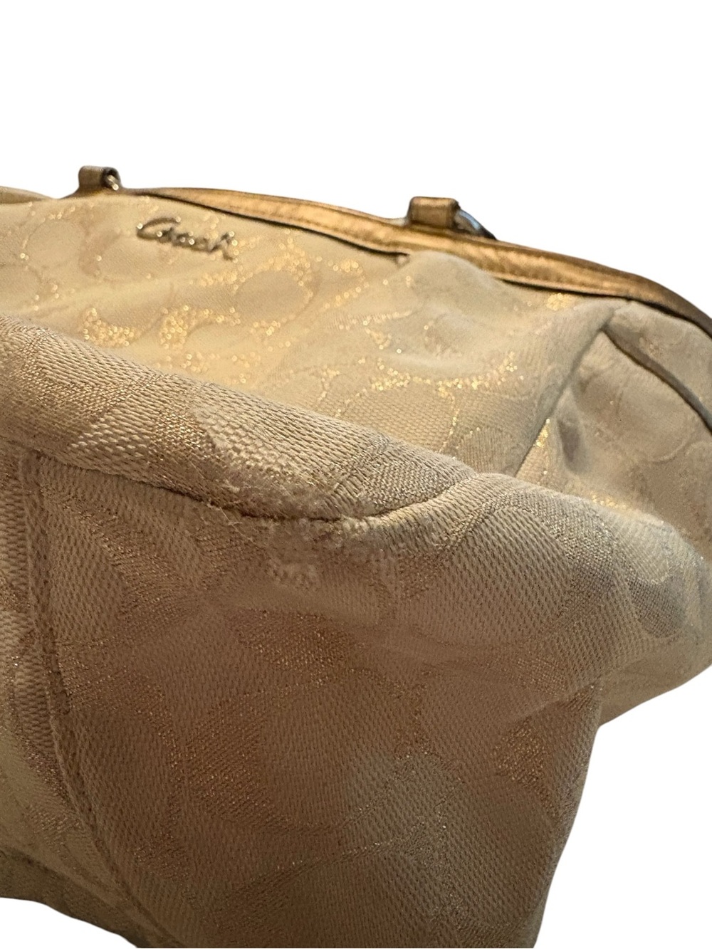 Coach F17724 Gallery Lurex Metallic Gold Khaki Tote Shoulder Bag - Picture 13 of 15